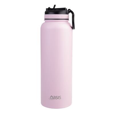 S/S Double Wall Insulated 1.1Lt Sports Bottle W/Sipper Straw Carnation