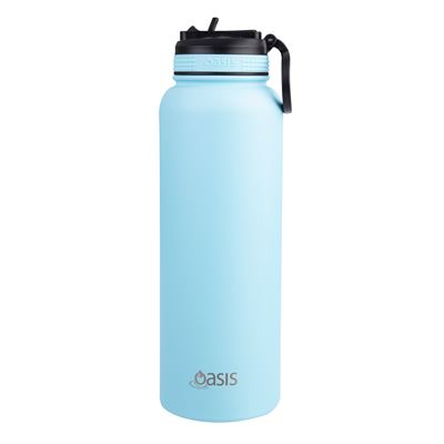 S/S Double Wall Insulated 1.1Lt Sports Bottle W/Sipper Straw Island Blue