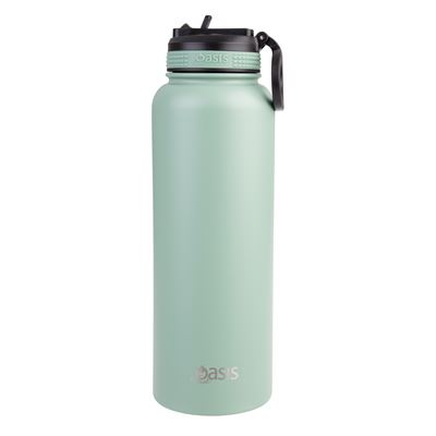 S/S Double Wall Insulated 1.1Lt Sports Bottle W/Sipper Straw Sage Green