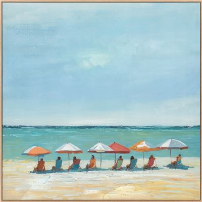 Beach Umbrellas A – Framed Canvas 100x100cm Natural