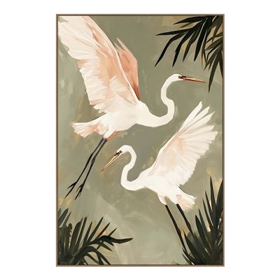 Tropical Herons A Framed Canvas 100x150cm Oak