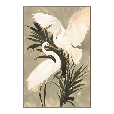Tropical Herons B Framed Canvas 100x150cm Oak
