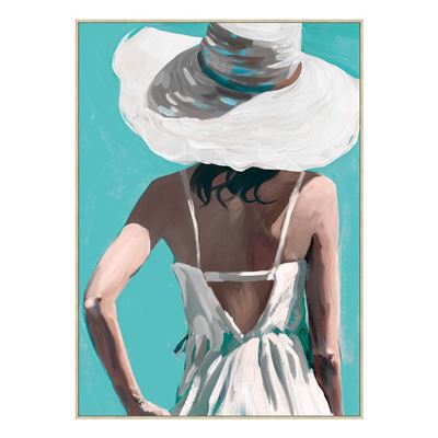Sun Hat Textured Framed Canvas 143x103cm Natural