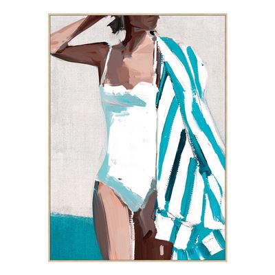 Beach Goer Textured Framed Canvas 143x103cm Natural