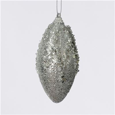 S/3 Glitter Tear Drop Bauble Silver 11cm