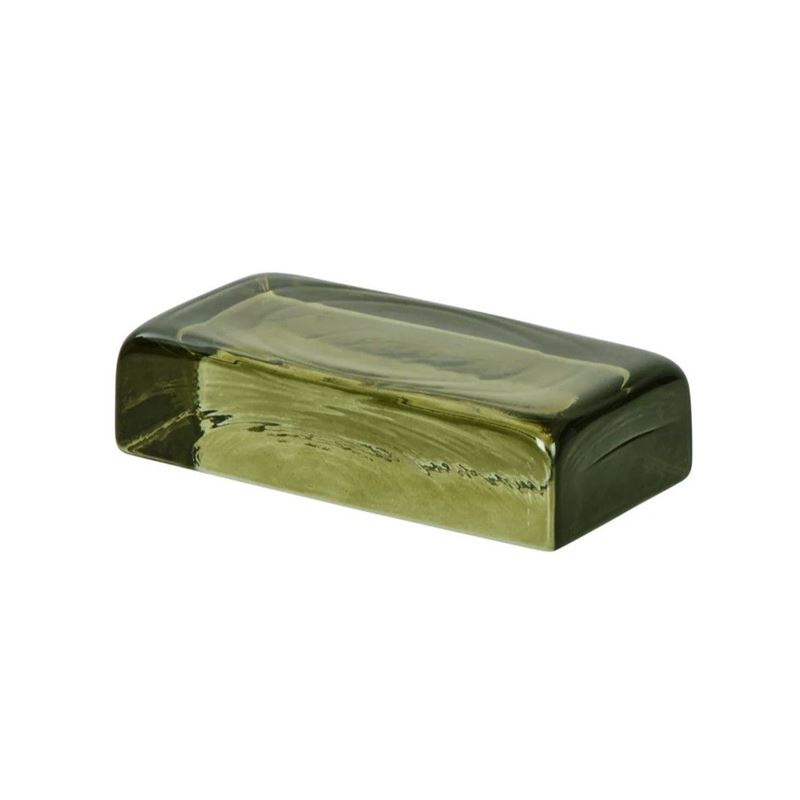 Bernard Glass Brick Sculpture 20x5cm Green
